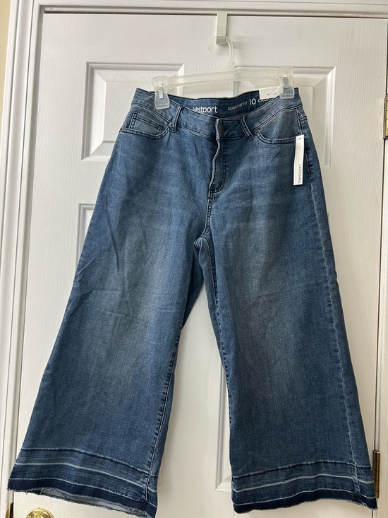Westport Denim - Westport Dark Blue Cropped Wide-Leg Jeans with Distressed bottoms Size 10